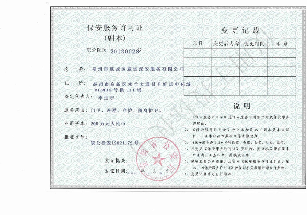 保安許可證